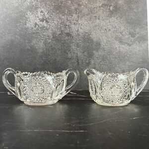 Vintage Marjorie by Cambridge Open Sugar and Creamer Pressed Glass Star‎ & Arch